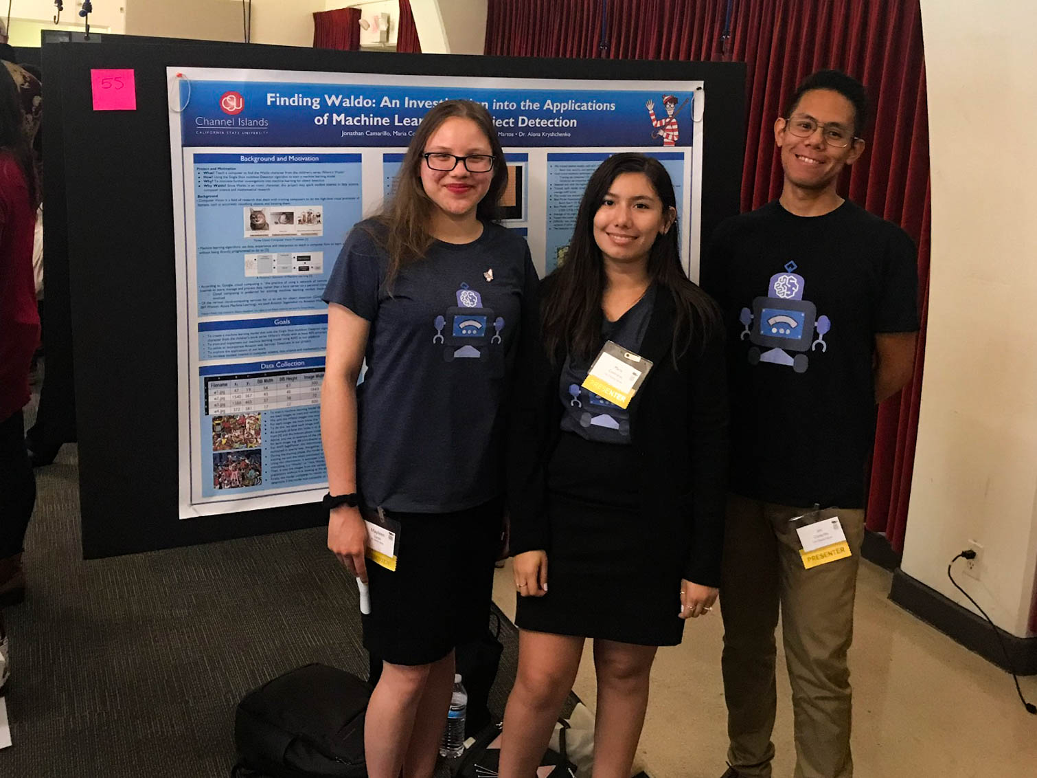 Three students standing next to their research poster.