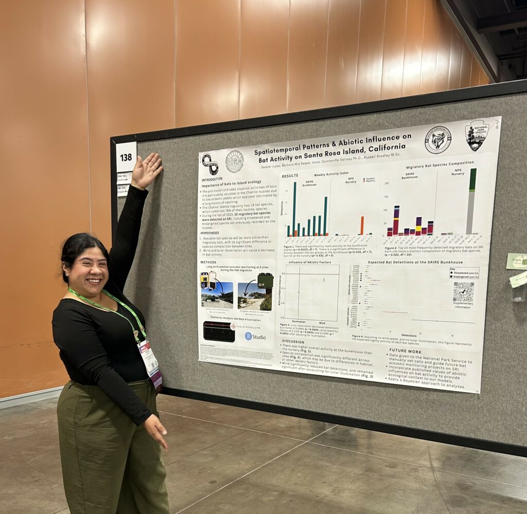 Student posing with research poster